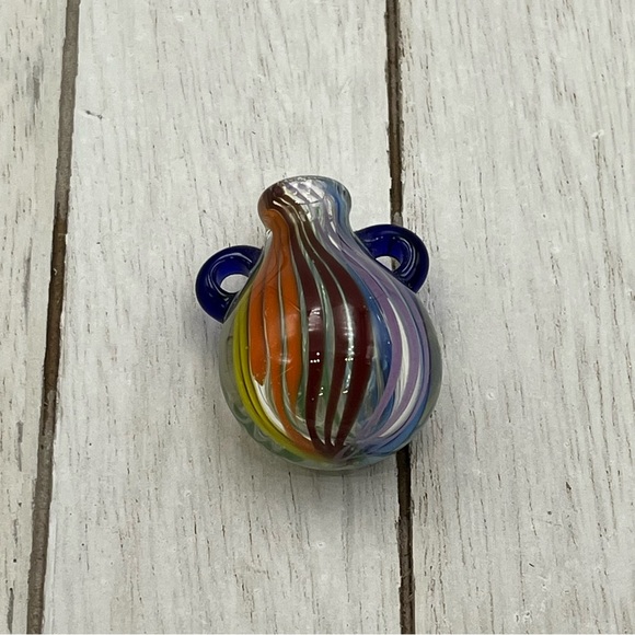 Handmade rainbow open glass pendant Blue and Orange Swirl Glass Bead Necklace - Picture 2 of 5